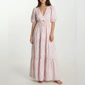 Fighting Eel Ava Sky Maxi Dress Kiana Blush Sakura Pink Floral linen small